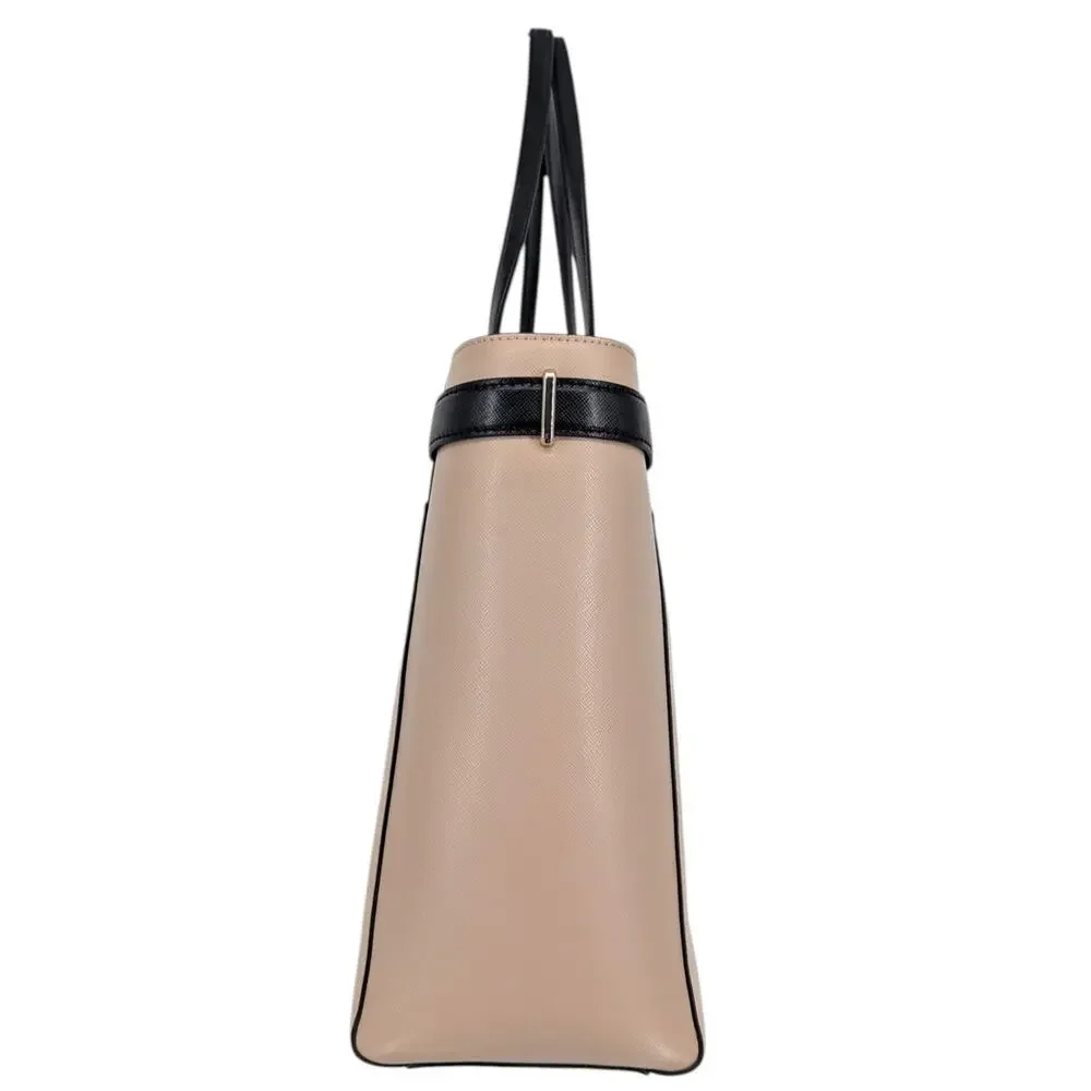 Kate Spade Staci Saffiano Leather Tote Beige Black Work Bag Large